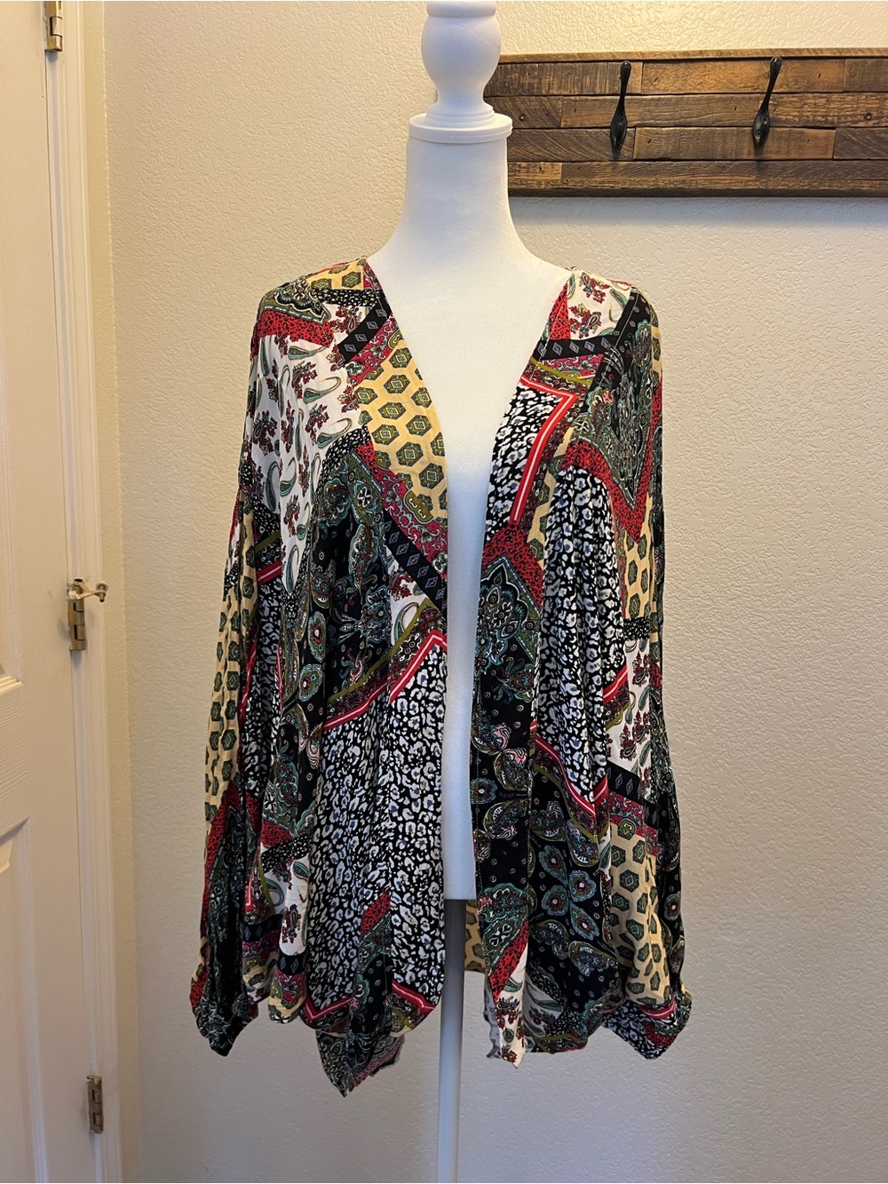 Women's Multi-Print Open Front Tunic Cardigan